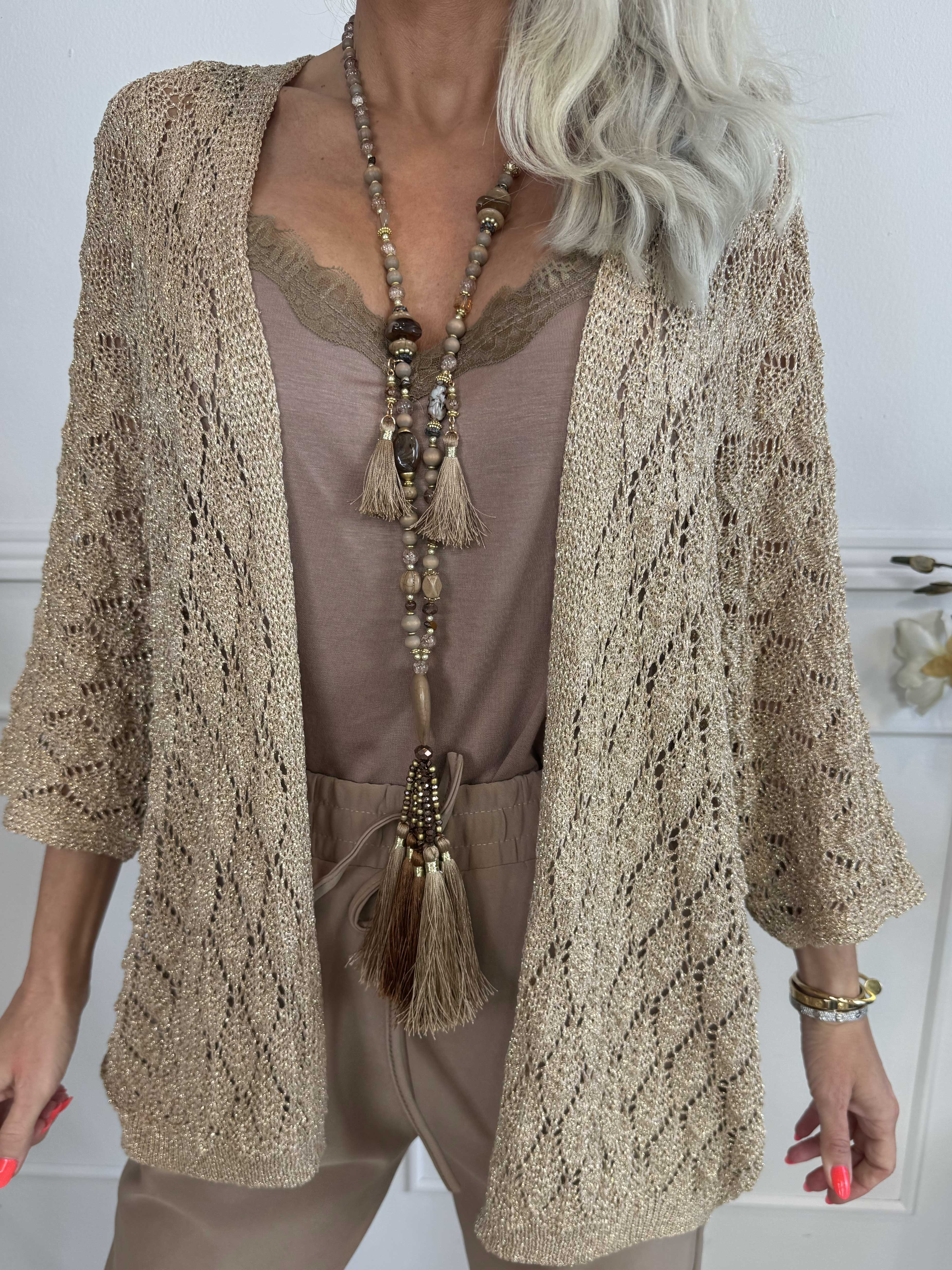 Selena - Sød hæklet cardigan med glittertråde